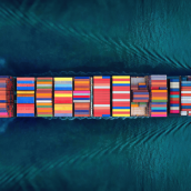 International IP protection and trade, image of container ship