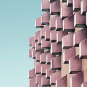 Rubik's cube case, patent and trademark rights, image of pink cubes on side of building