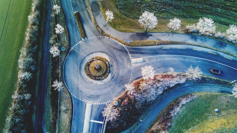 3 exit roundabout aerial view